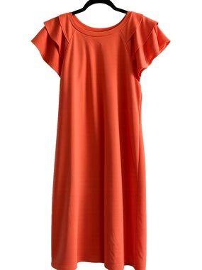 Como Vintage Coral Flutter Sleeve Dress A Line Stretch Knit Medium